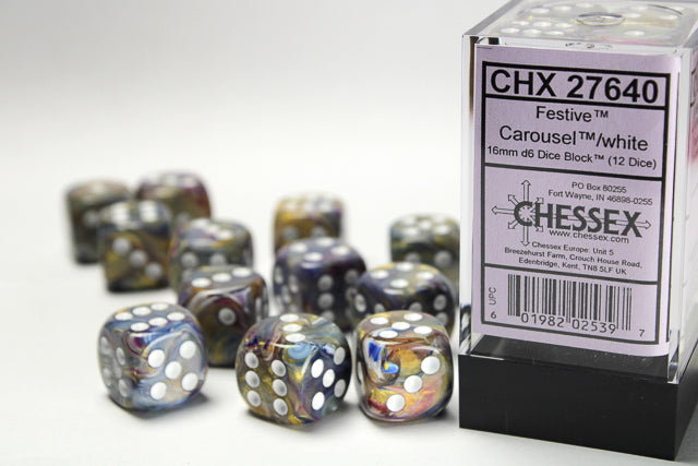 Festive Carousel /white 16mm d6 Dice Block (12 dice)