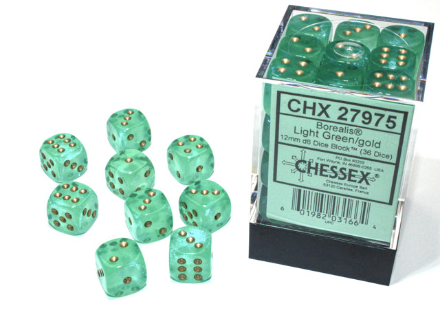 Chessex: Borealis 12mm Light Green/Gold