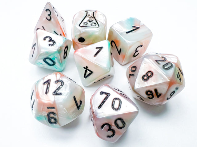 Lab Dice 6 Lustrous: Poly Sea Shell/Black 7 Die Set w/ Bonus Die
