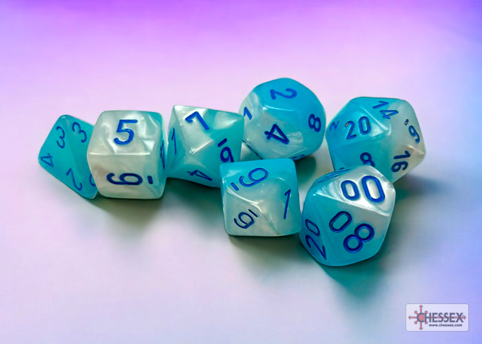 Gemini® Polyhedral Pearl Turquoise-White/blue Luminary™ 7-Die Set