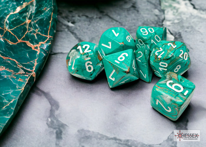 Chessex Dice Marble Oxi-Copper/White Polyhedral 7-Die Set