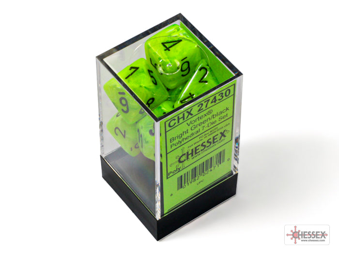 Chessex: Polyhedral 7-Dice set Vortex Green/black D6 Set