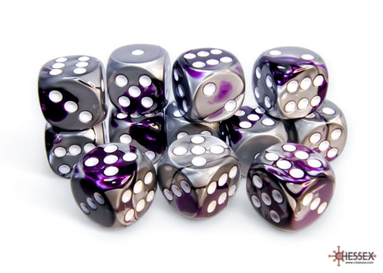 Chessex 16mm 12d6 Gemini: Purple-Steel/White
