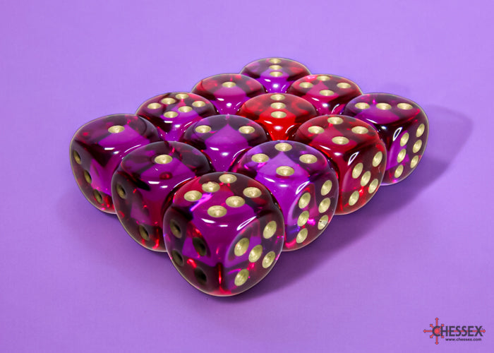 Gemini® 16mm d6 Translucent Red-Violet/Gold Dice Block™ (12 dice)