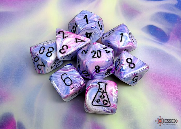 Chessex Lab Dice 8: Festive Hydrangea/Black Polyhedral 7ct set (with bonus die)