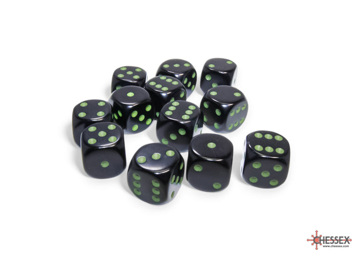 Opaque Black/Green 16mm d6 Dice Block
