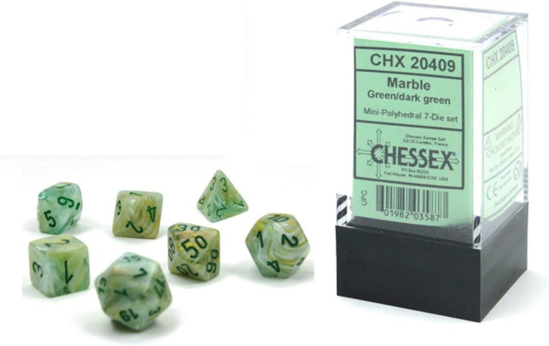 Chessex Dice Marble Green/Dark Green Mini Polyhedral 7-Die Set