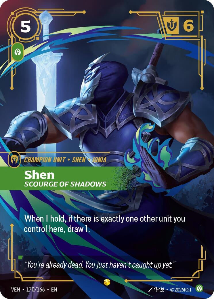 Image for Shen - Scourge of Shadows (Overnumbered) (170/166) (VEN) - Riftbound: League of Legends Trading Card Game