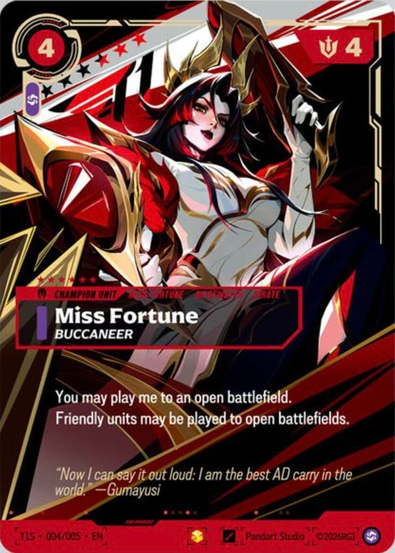 Image for Miss Fortune, Buccaneer (T1 Worlds Champion Signature Edition Bundle) (T1S 004/005) (PR) - Riftbound: League of Legends Trading Card Game