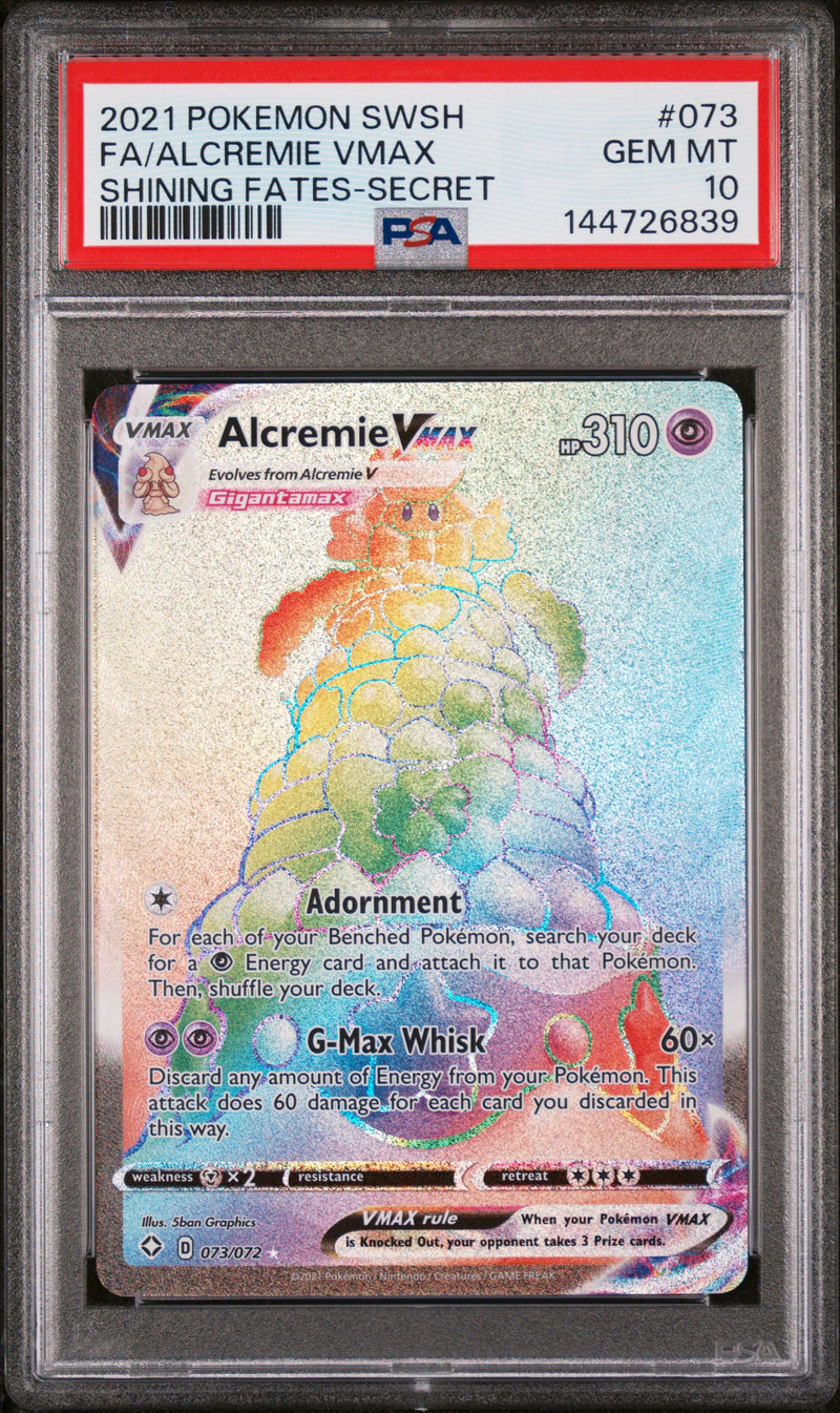 FA/ALCREMIE VMAX SHINING FATES-SECRET 2021 POKEMON SWORD & SHIELD SHINING FATES PSA GEM MT 10