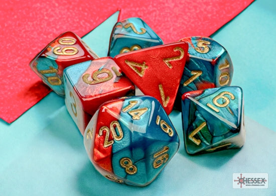 Chessex Dice Gemini Mini Red-Teal/gold Polyhedral 7-Die Set