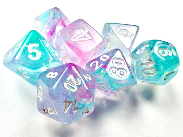 Mini Nebula Wisteria/White Polyhedral 7-Die Set