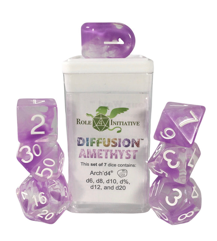 Role 4 Initiative Diffusion Amethyst Polyhedral Dice Set