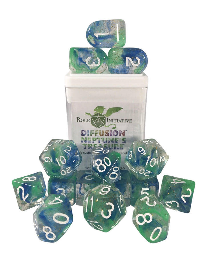 Role 4 Initiative Diffusion Neptune's Treasure Polyhedral 15 Dice Set