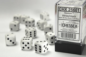 Chessex: 16mm Black/White D6 Set