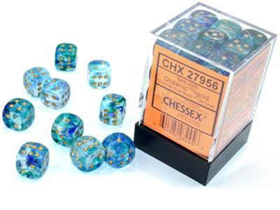 Chessex: Nebula Oceanic/Gold 12mm D6 Dice (36 Block)
