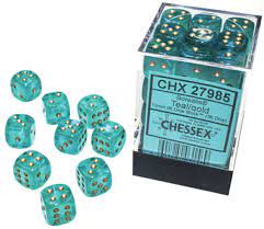 Chessex Dice Borealis Teal Gold D6 Set 12mm