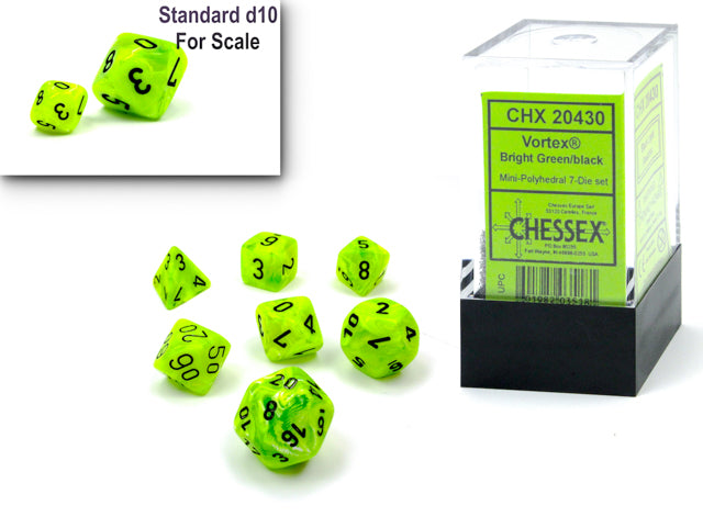 Chessex Dice Vortex Bright Green/Black Mini Polyhedral 7-Die Set