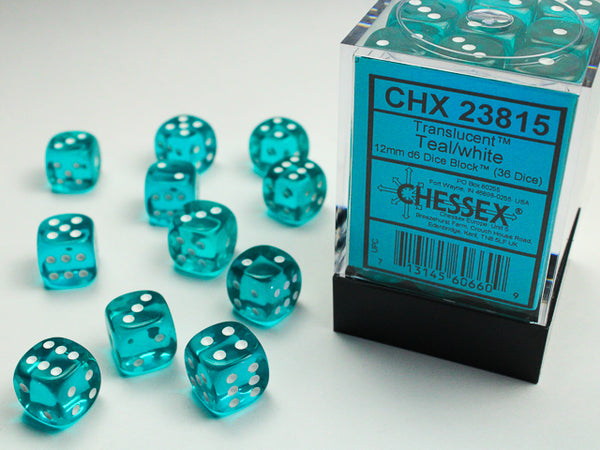 Chessex: 12mm Translucent Teal/White D6 Set