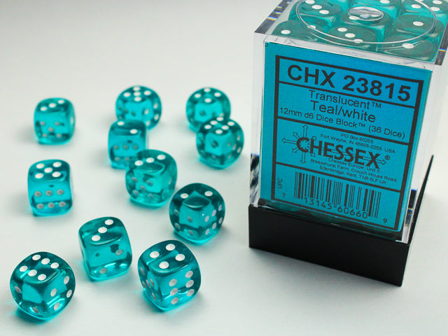 Chessex: 12mm Translucent Teal/White D6 Set
