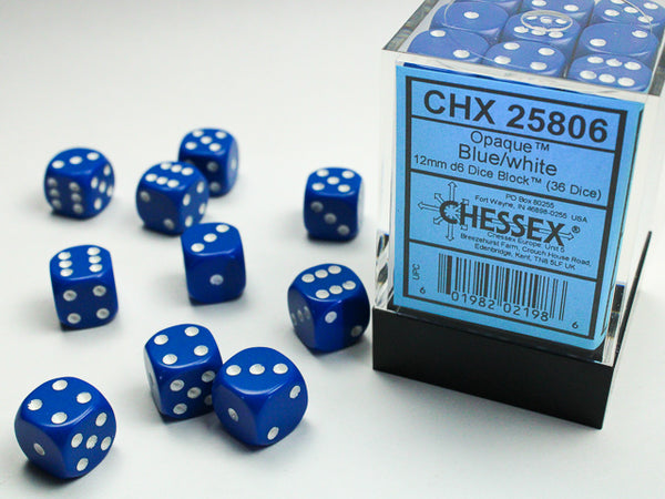 Chessex: 12mm Opaque Blue/White D6 Set