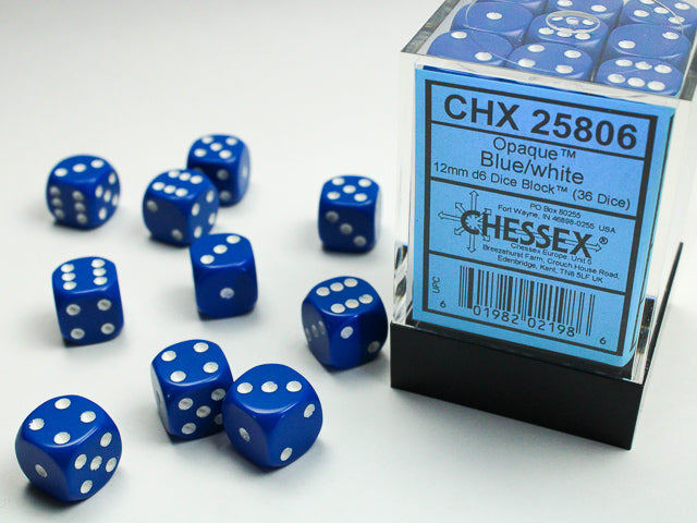Chessex: 12mm Opaque Blue/White D6 Set