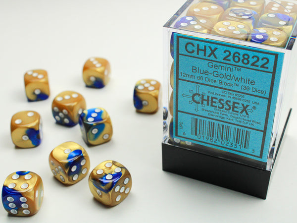 Chessex: 12mm Gemini Blue-Gold/White D6 Set