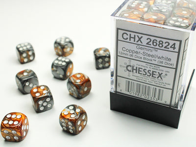 Chessex: 12mm Gemini Copper-Steel/White D6 Set