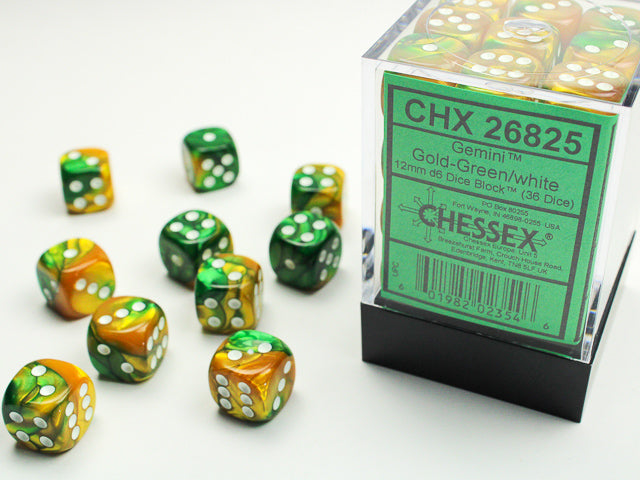 Chessex: 12mm Gemini Gold-Green/White D6 Set