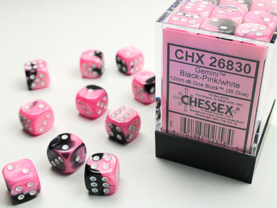 Chessex: 12mm Gemini Pink-Black/White D6 Set