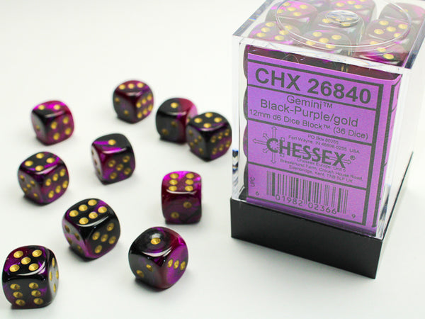 Chessex: 12mm Gemini Black-Purple/Gold D6 Set