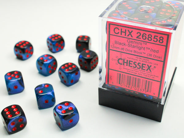 Chessex: 12mm Gemini Black-Starlight/Red D6 Set