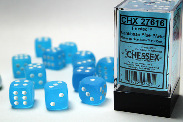 Chessex Dice Frosted Blue/White Polyhedral 16mm 12 dice block