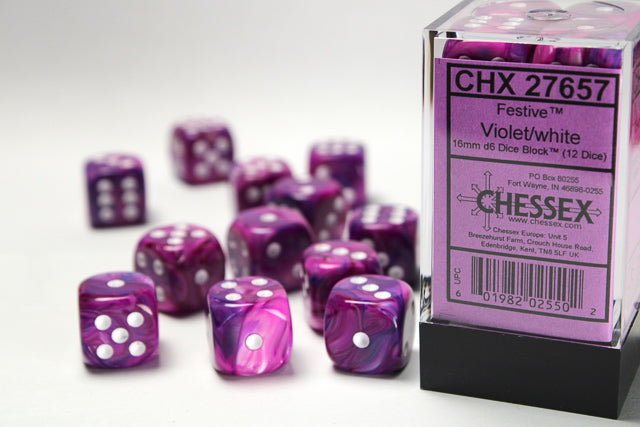 Chessex: 16mm Festive Violet/White D6 Set