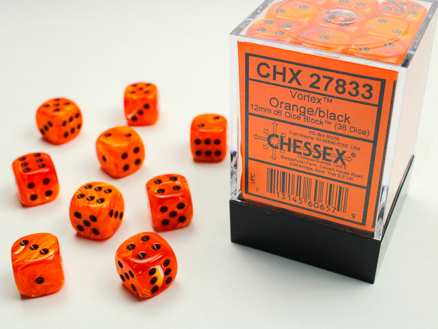Chessex 12mm 36d6 Vortex: Orange/Black