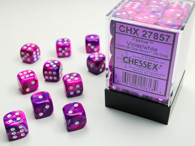 Chessex: 12mm Festive Violet/White D6 Set