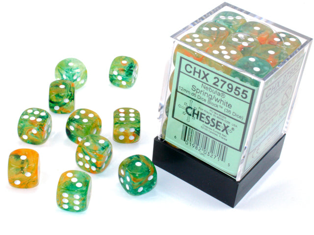 Chessex: Nebula Polyhedral Spring/White Luminary 12mm (36 Dice)