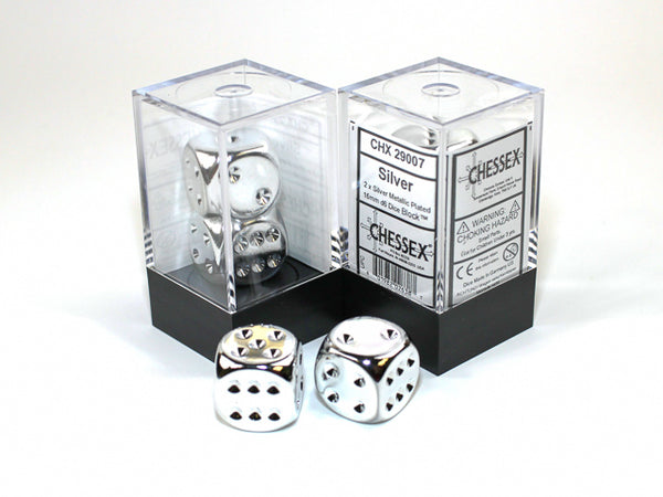 Silver Metallic 16mm d6 Dice Pair