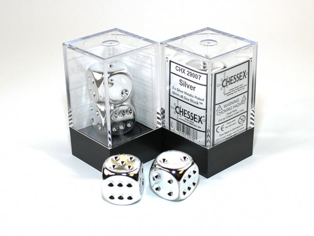 Silver Metallic 16mm d6 Dice Pair