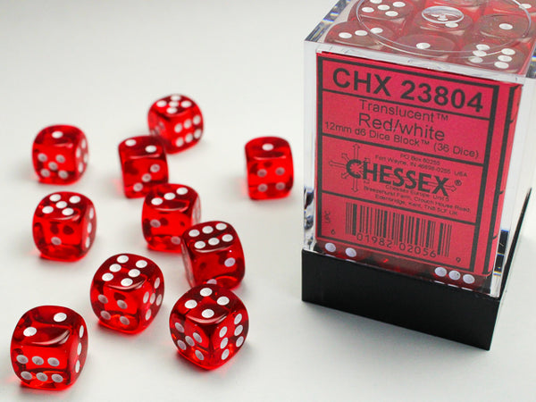 Chessex: 12mm Translucent Red/White D6 Set