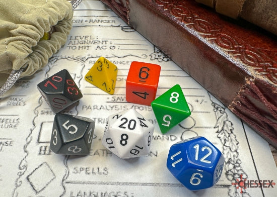 Chessex Dice Opaque Nostalgia GM & Beginner Player Polyhedral 7-Die Set