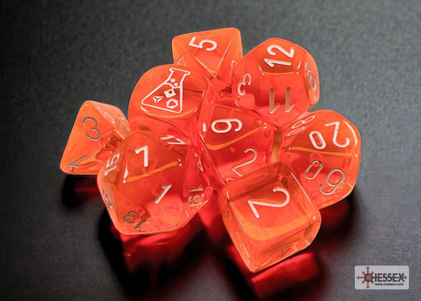 Chessex 7-set Translucent Neon Orange w/ White