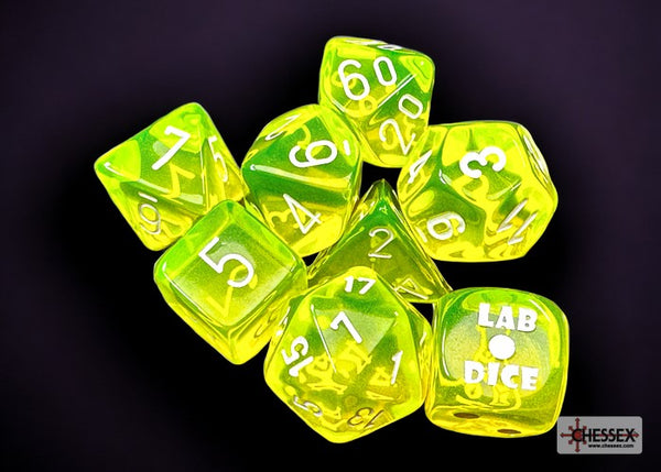 Chessex 7-set Translucent Neon Yellow w/ White