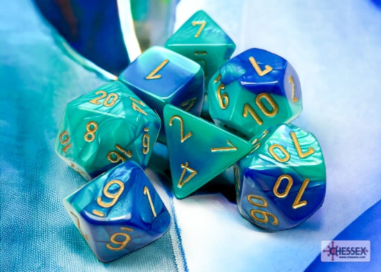 Chessex Lab Dice 8: Gemini Blue-Teal/gold Polyhedral 7-die set