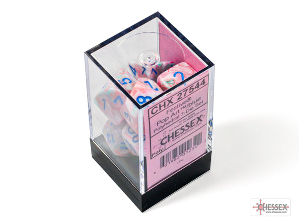Festive Pop Art/blue Polyhedral 7-Dice Set