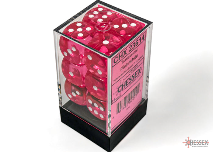 Chessex: 16mm Translucent Pink/White D6 Set