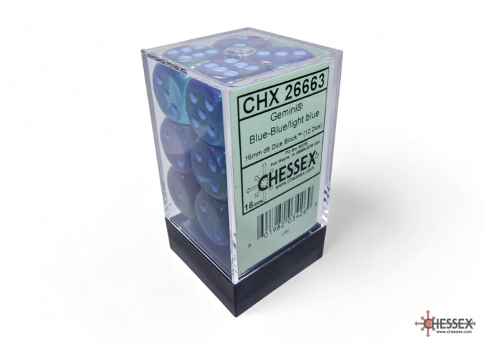 Gemini® 16mm d6 Blue-Blue/Light BLue Dice Block™ (12 dice)