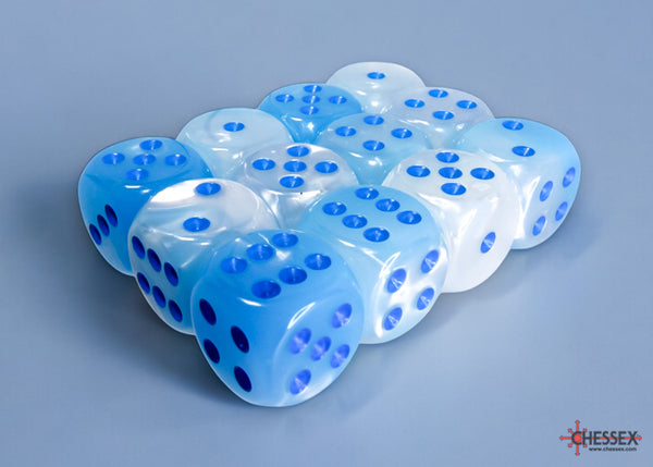 Gemini®16mm d6 Pearl Turquoise-White/blue Luminary™ Dice Block™ (12 dice)