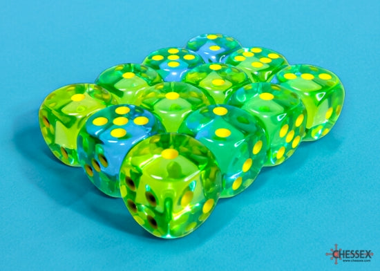 Gemini® 16mm d6 Translucent Green-Teal/yellow Dice Block™ (12 dice)