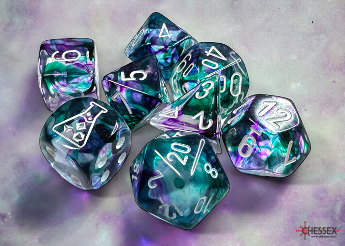 Chessex Lab Dice 8: Nebula Fluorite/White Polyhedral 7ct set (with bonus die)